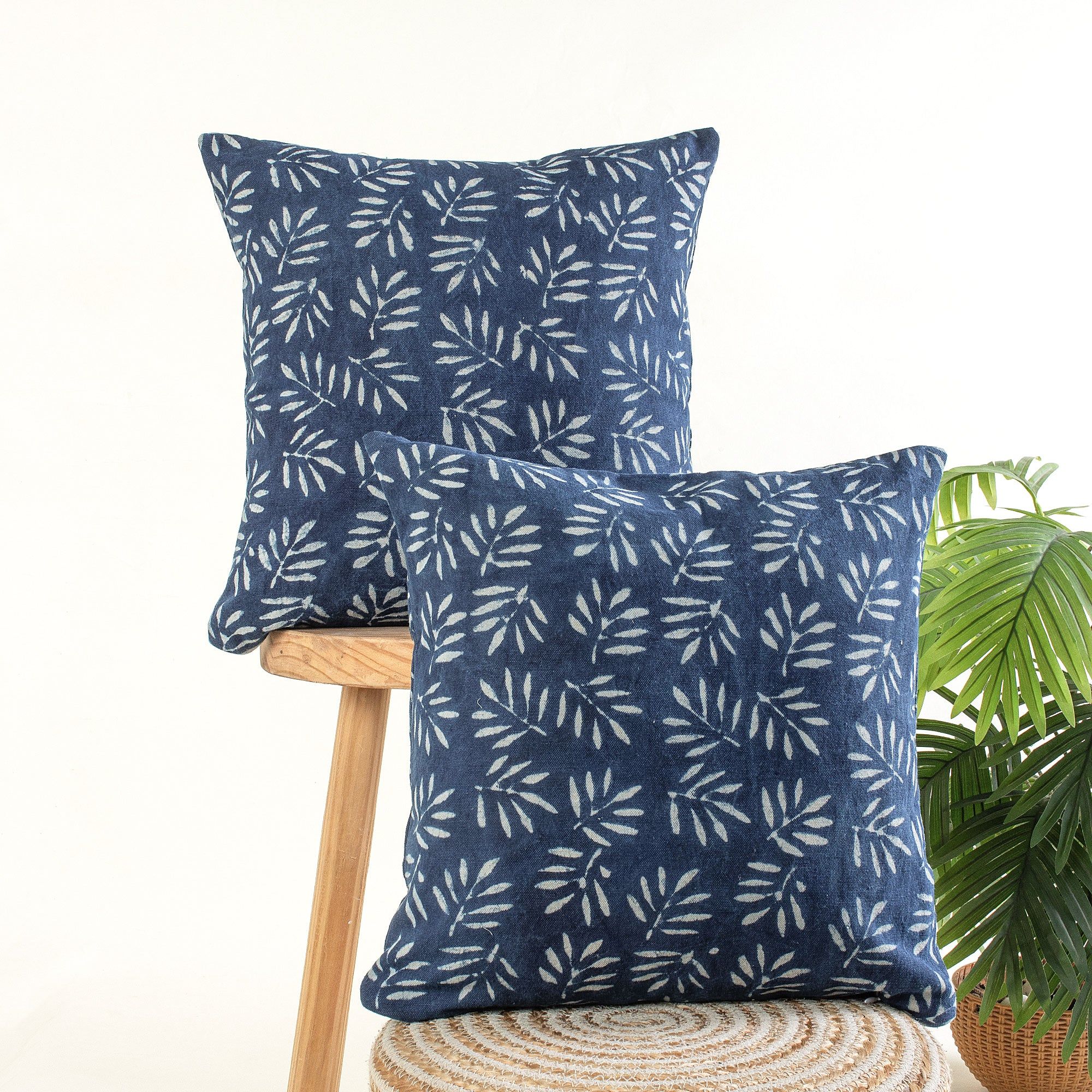 Luxury Hand Block Print Indigo Canvas Cushion Cover